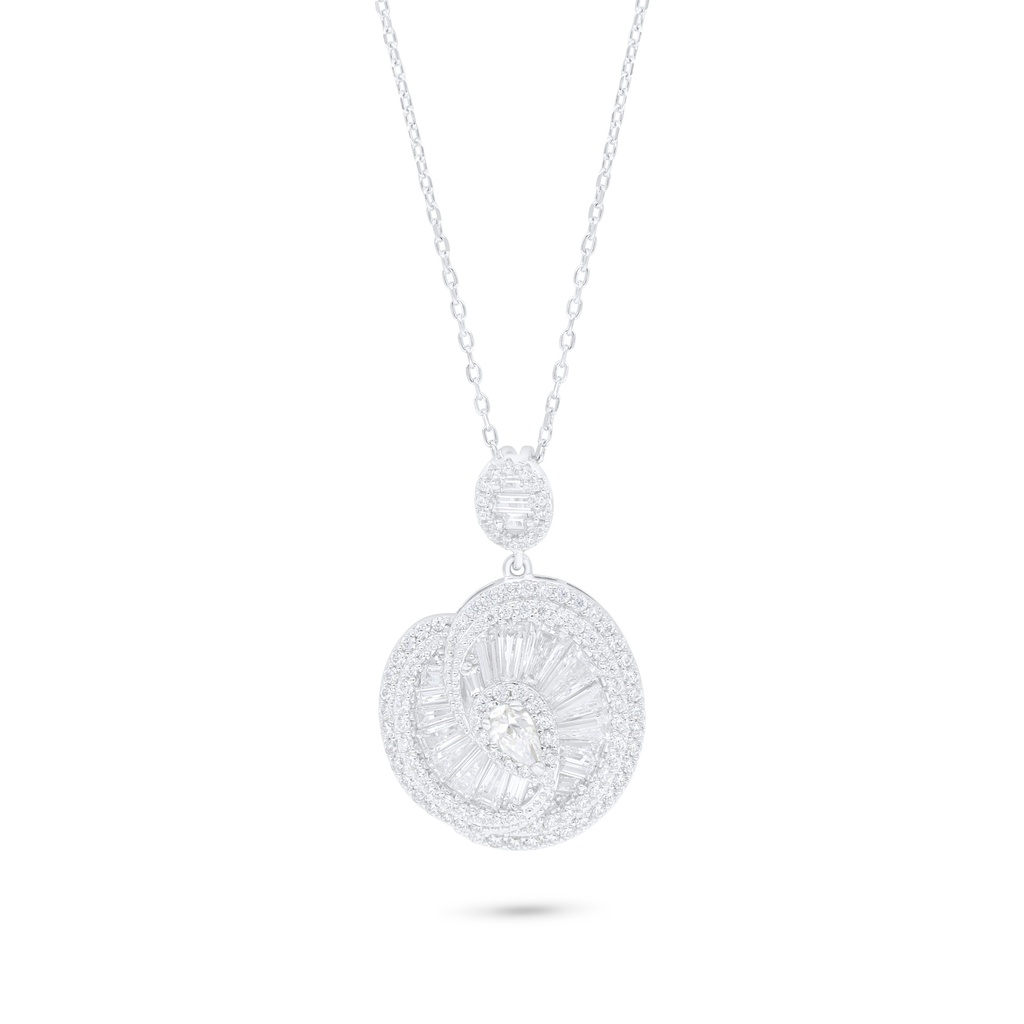 Sterling Silver 925 Necklace Rhodium Plated Embedded With White Zircon