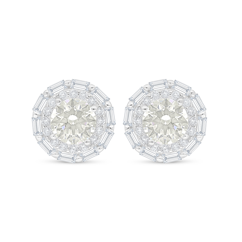 Sterling Silver 925 Earring Rhodium Plated Embedded With Yellow Diamond And White Zircon