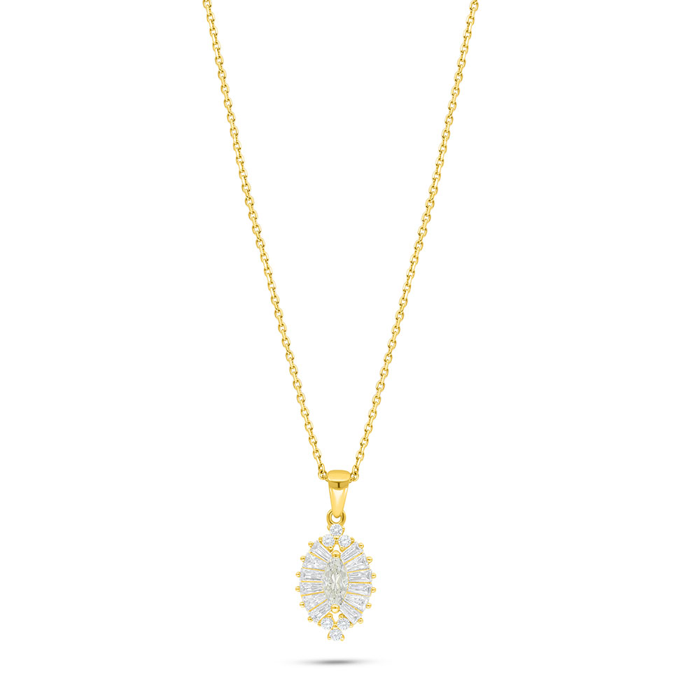 Sterling Silver 925 Necklace Golden Plated Embedded With Yellow Diamond And White Zircon