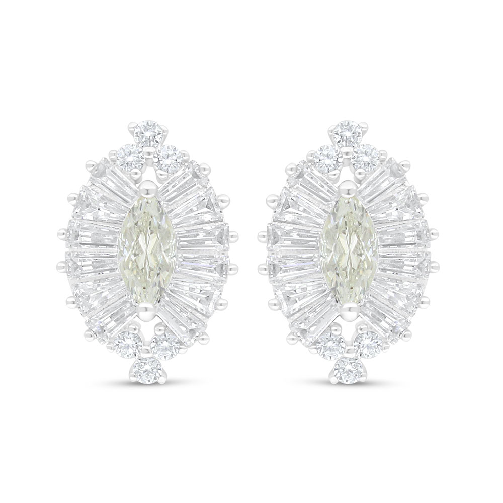 Sterling Silver 925 Earring Rhodium Plated Embedded With Yellow Diamond And White Zircon