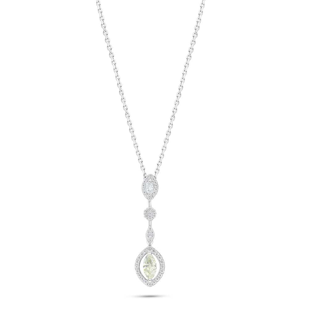 Sterling Silver 925 Necklace Rhodium Plated Embedded With Yellow Diamond And White Zircon