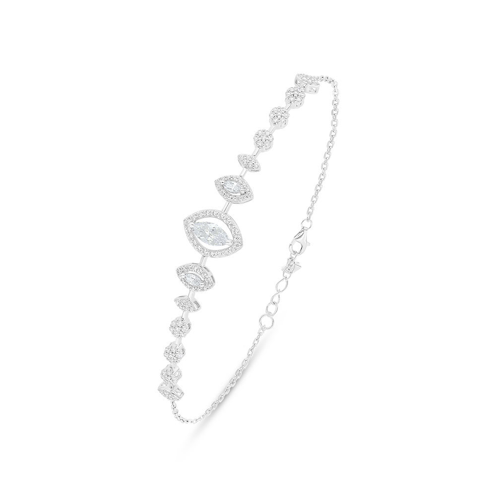 Sterling Silver 925 Bracelet Rhodium Plated Embedded With White Zircon