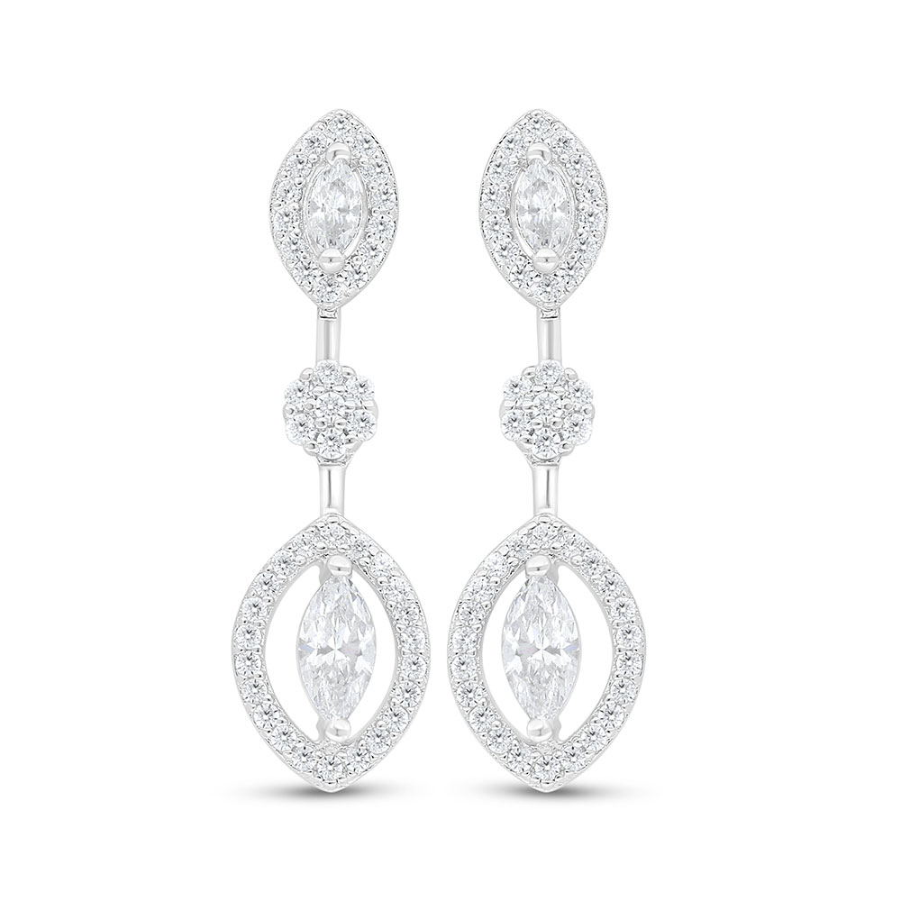 Sterling Silver 925 Earring Rhodium Plated Embedded With White Zircon