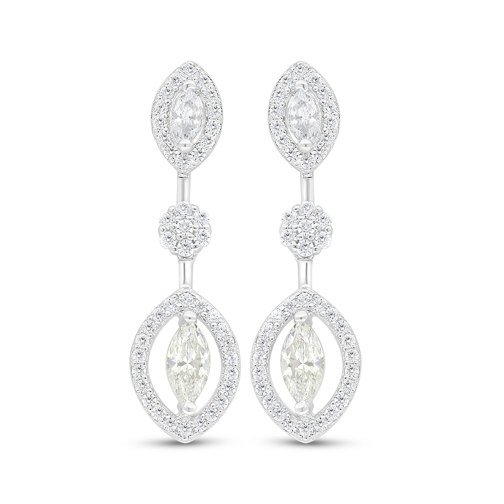 Sterling Silver 925 Earring Rhodium Plated Embedded With Yellow Diamond And White Zircon