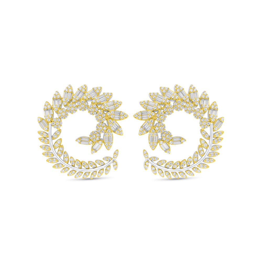 Sterling Silver 925 Earring Rhodium And Golden Plated Embedded With White Zircon