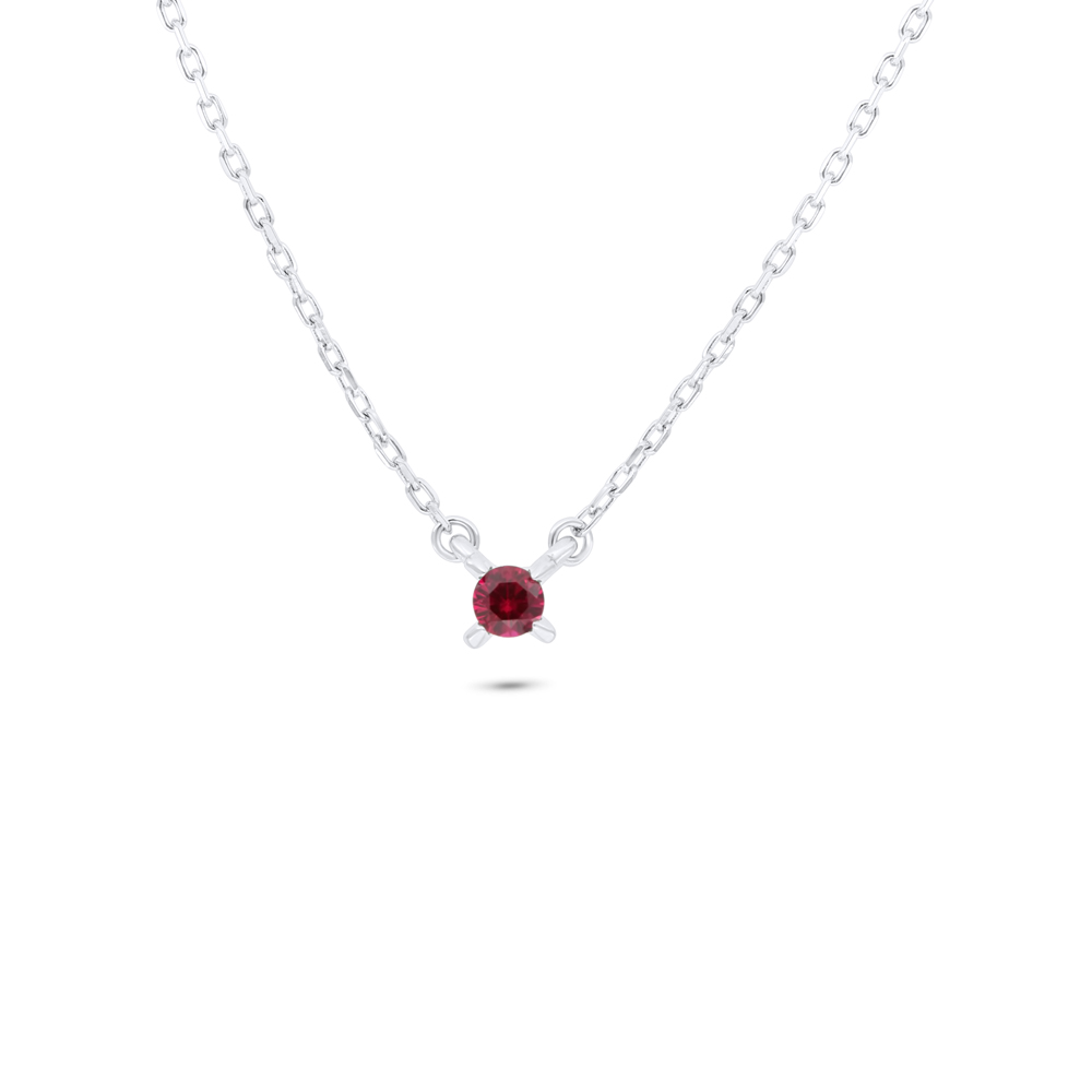 Sterling Silver 925 Necklace Rhodium Plated Embedded With Ruby Corundum