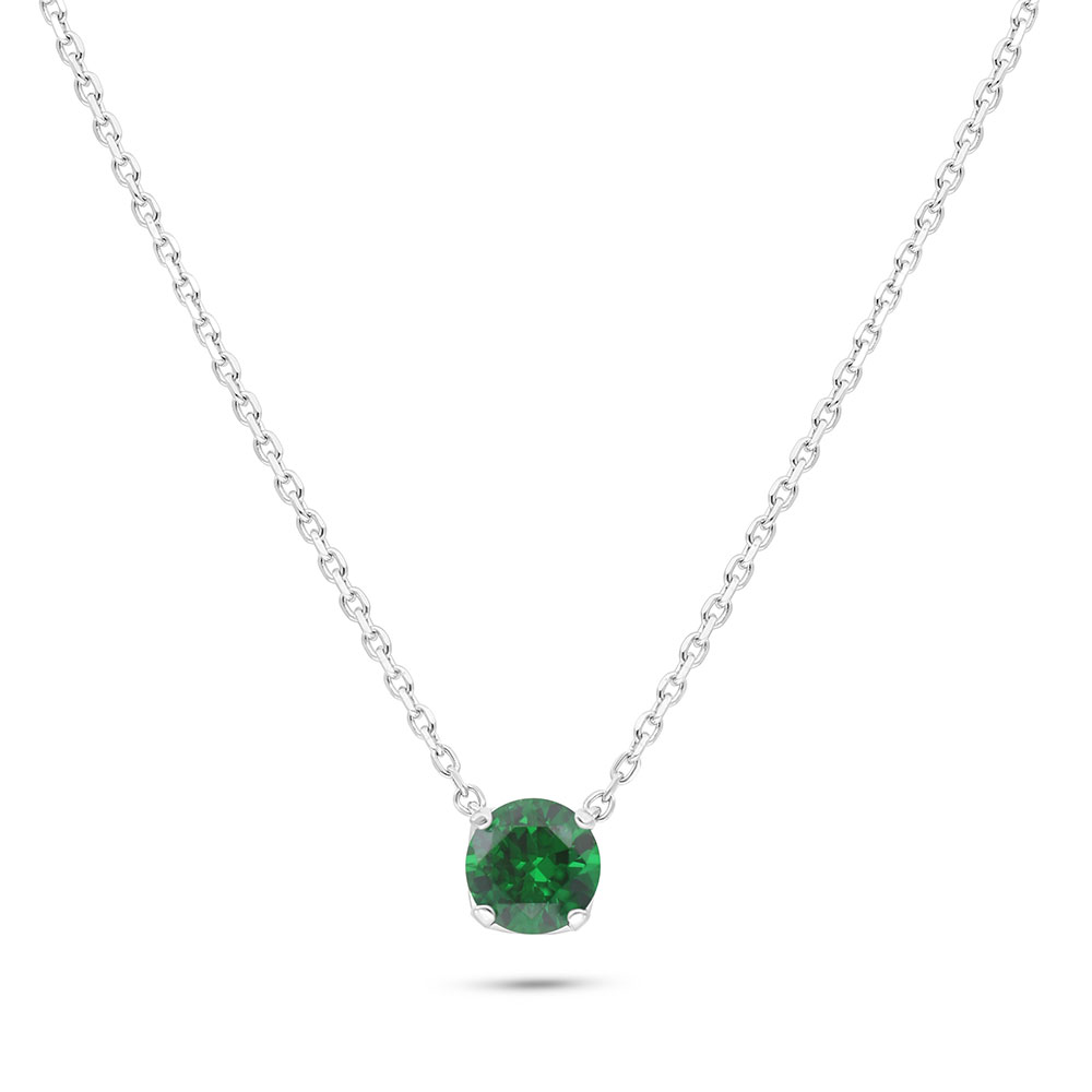 Sterling Silver 925 Necklace Rhodium Plated Embedded With Emerald Zircon 