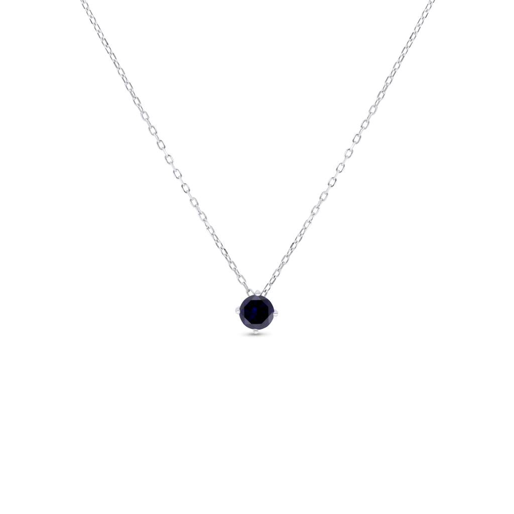 Sterling Silver 925 Necklace Rhodium Plated Embedded With Sapphire Corundum 