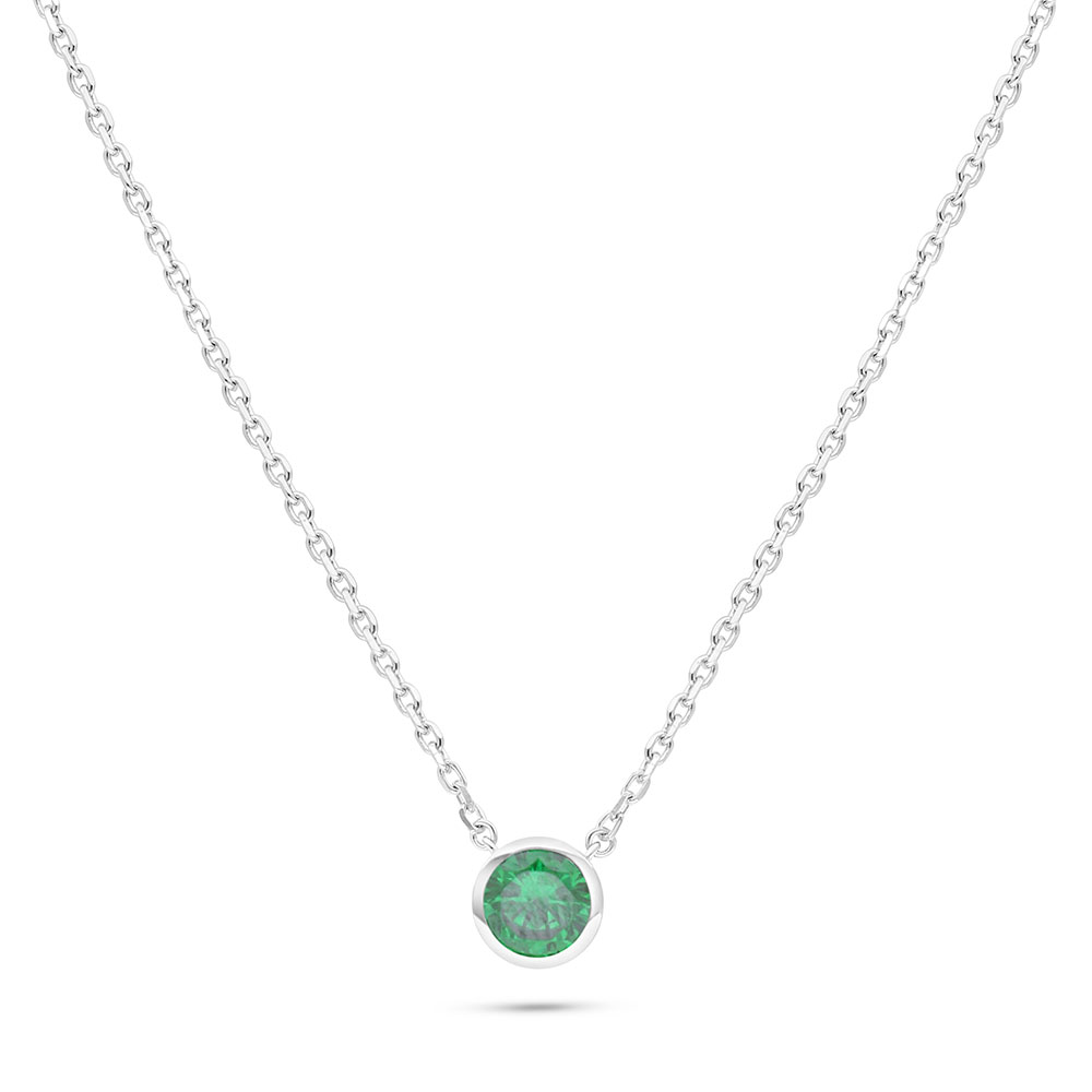 Sterling Silver 925 Necklace Rhodium Plated Embedded With Emerald Zircon 