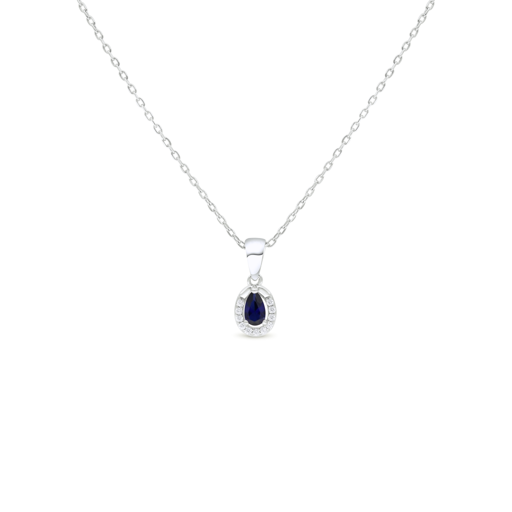 Sterling Silver 925 Necklace Rhodium Plated Embedded With Sapphire Corundum And White Zircon