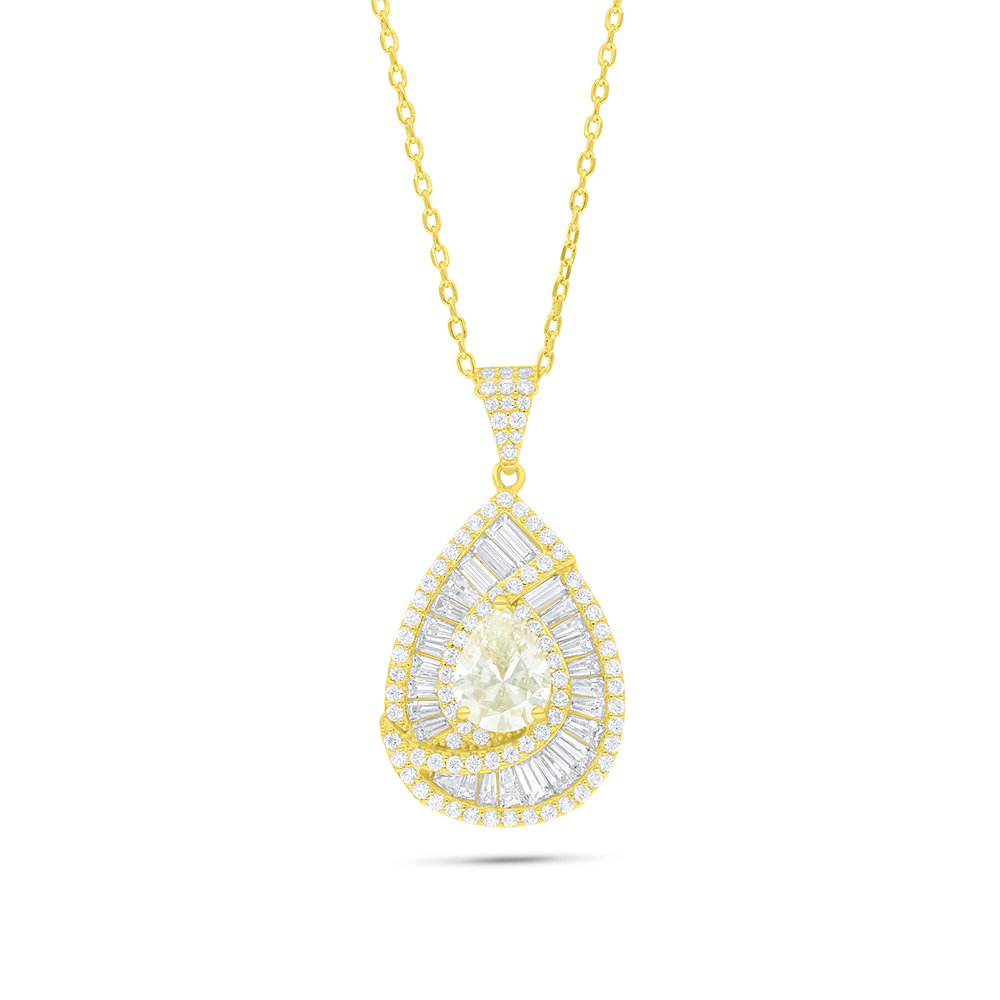 Sterling Silver 925 Necklace Golden Plated Embedded With Yellow Diamond And White Zircon