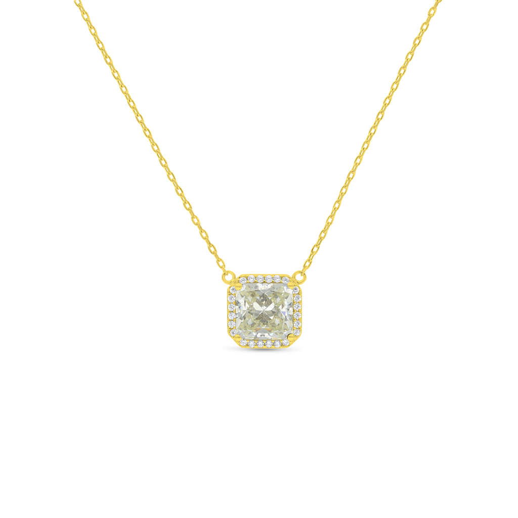 Sterling Silver 925 Necklace Golden Plated Embedded With Yellow Diamond And White Zircon