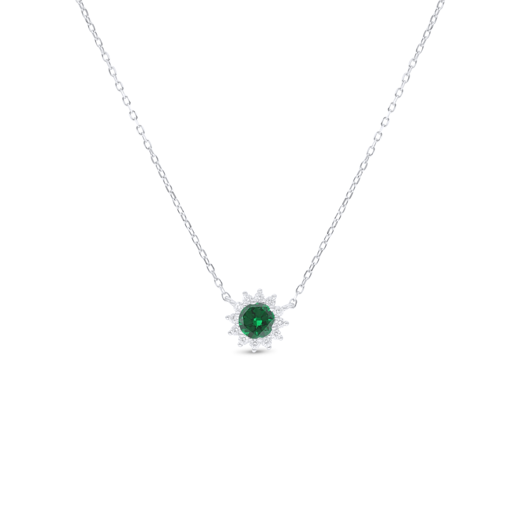 Sterling Silver 925 Necklace Rhodium Plated Embedded With Emerald Zircon And White Zircon