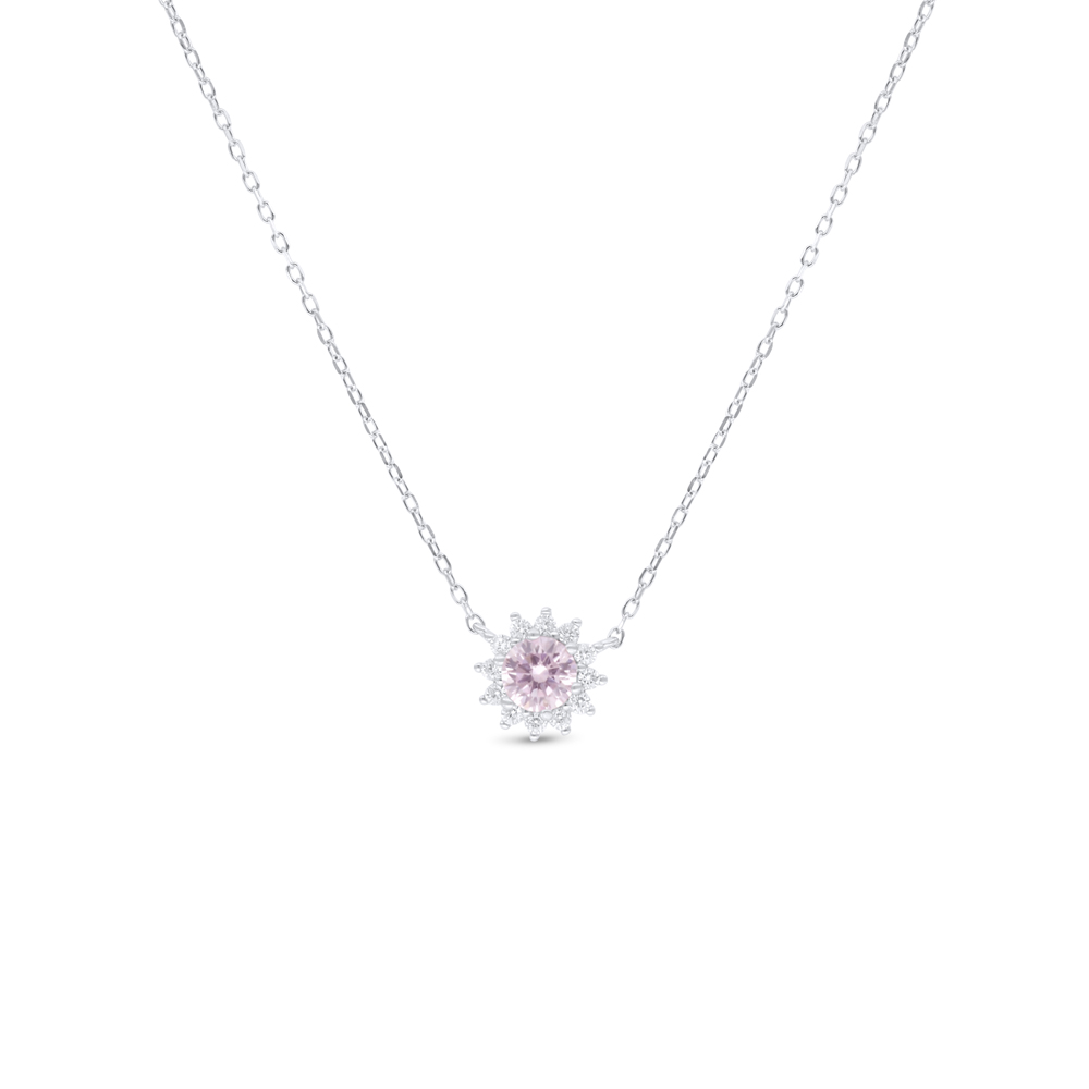 Sterling Silver 925 Necklace Rhodium Plated Embedded With Pink Zircon And White Zircon