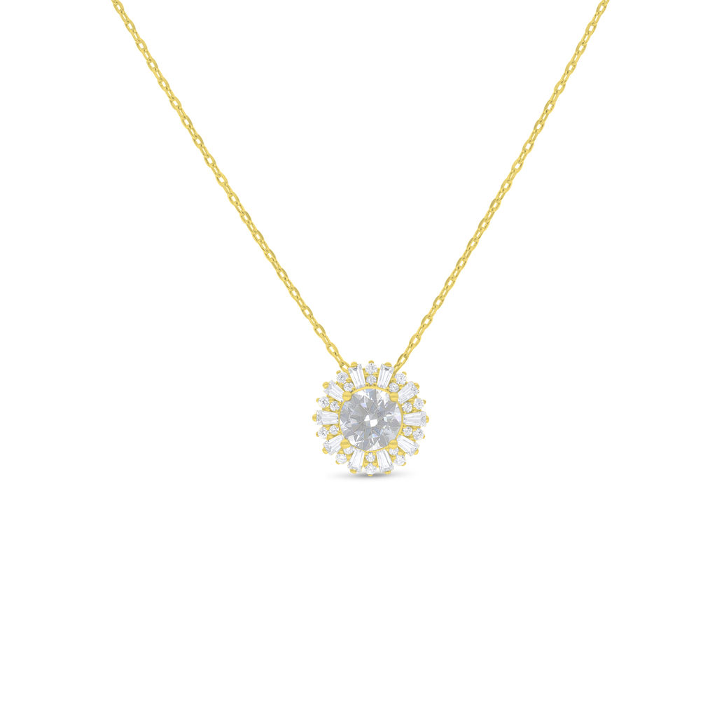 Sterling Silver 925 Necklace Golden Plated Embedded With White Zircon