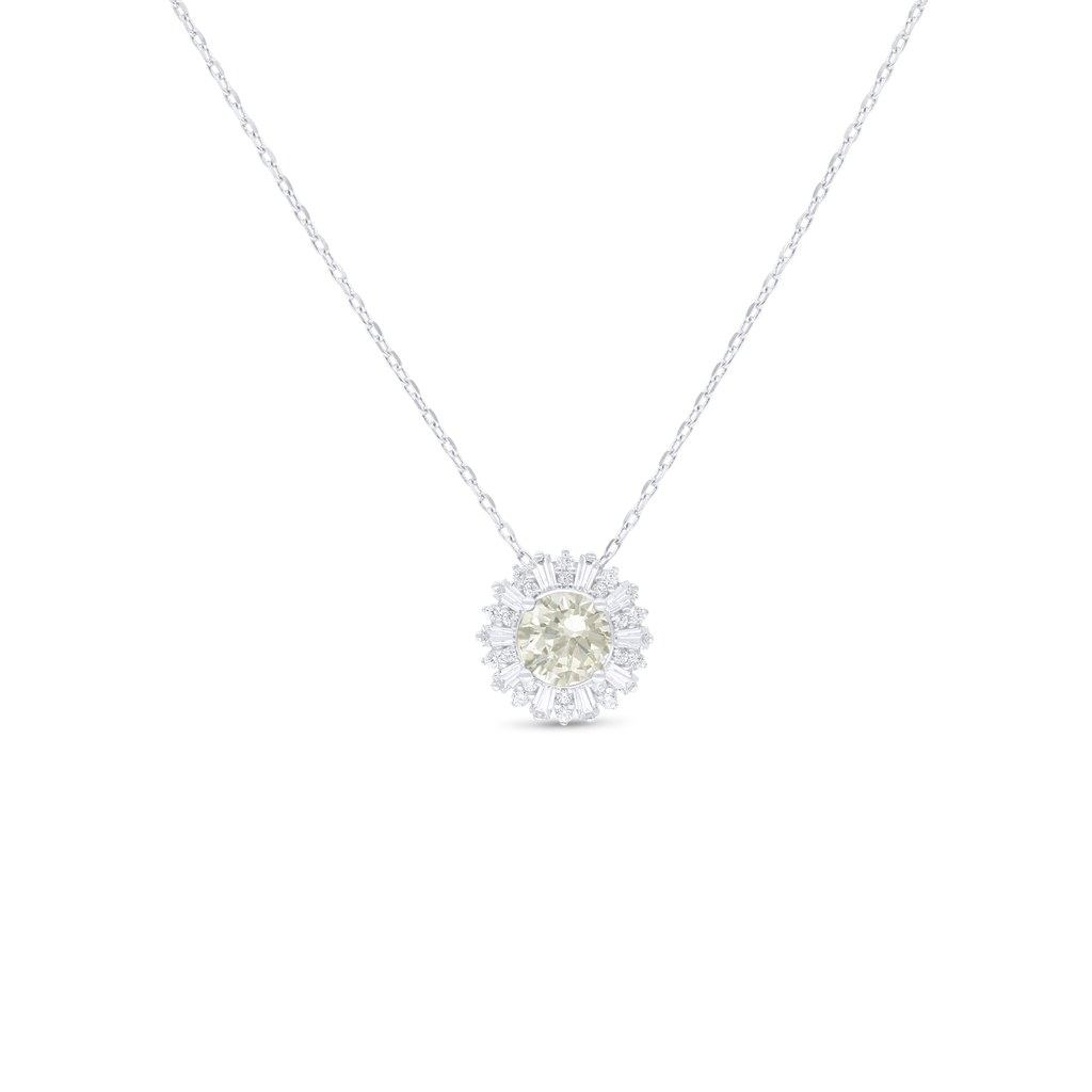 Sterling Silver 925 Necklace Rhodium Plated Embedded With Yellow Diamond And White Zircon