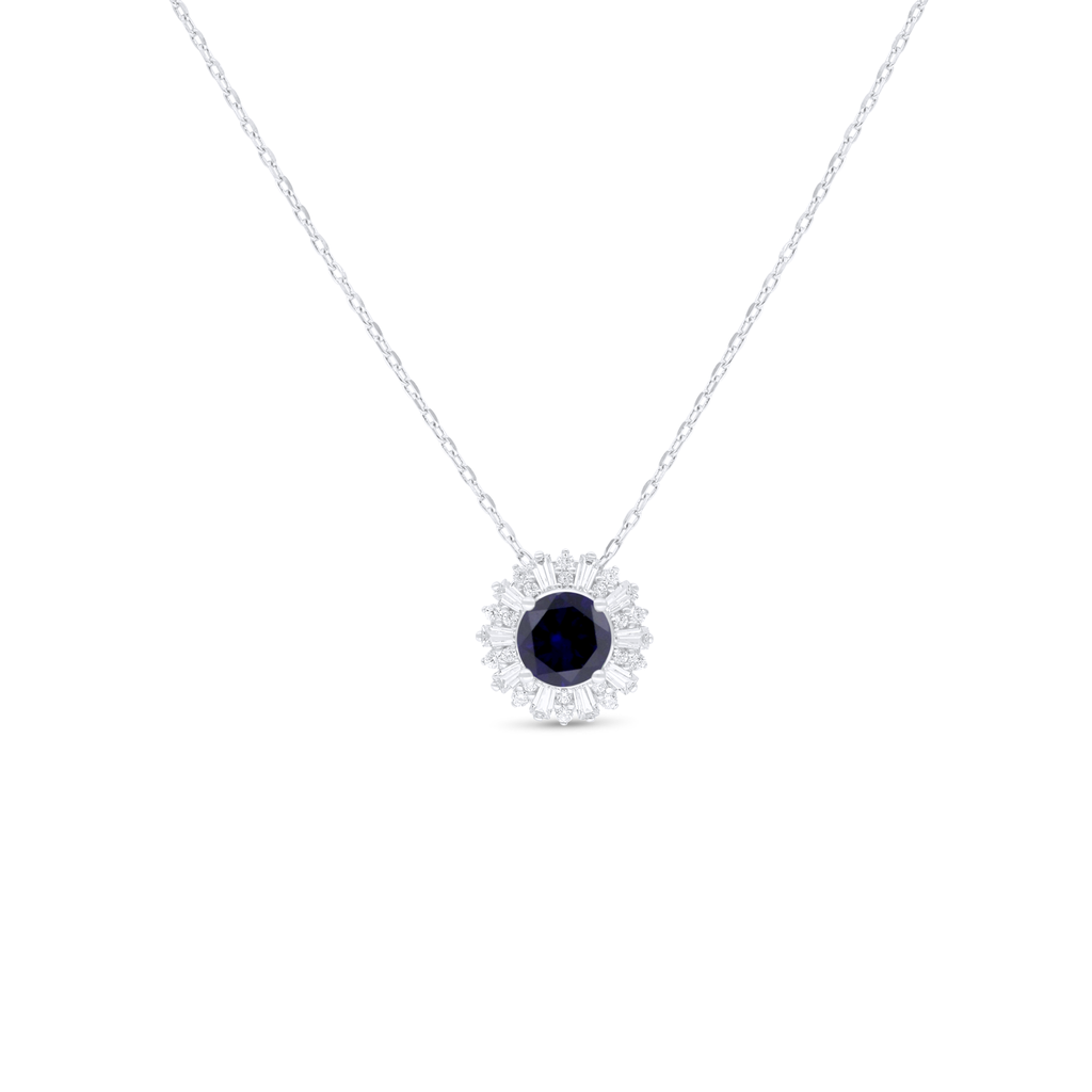 Sterling Silver 925 Necklace Rhodium Plated Embedded With Sapphire Corundum And White Zircon