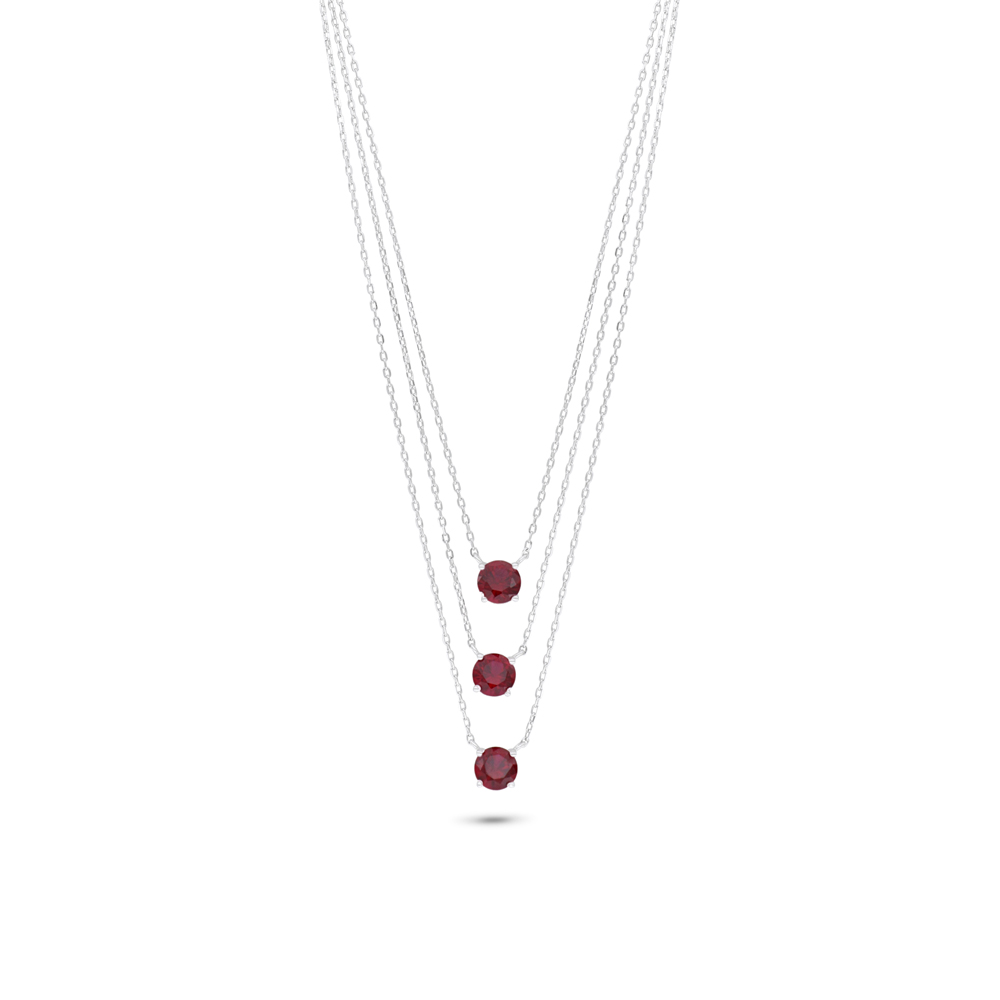 Sterling Silver 925 Necklace Rhodium Plated Embedded With Ruby Corundum And White Zircon