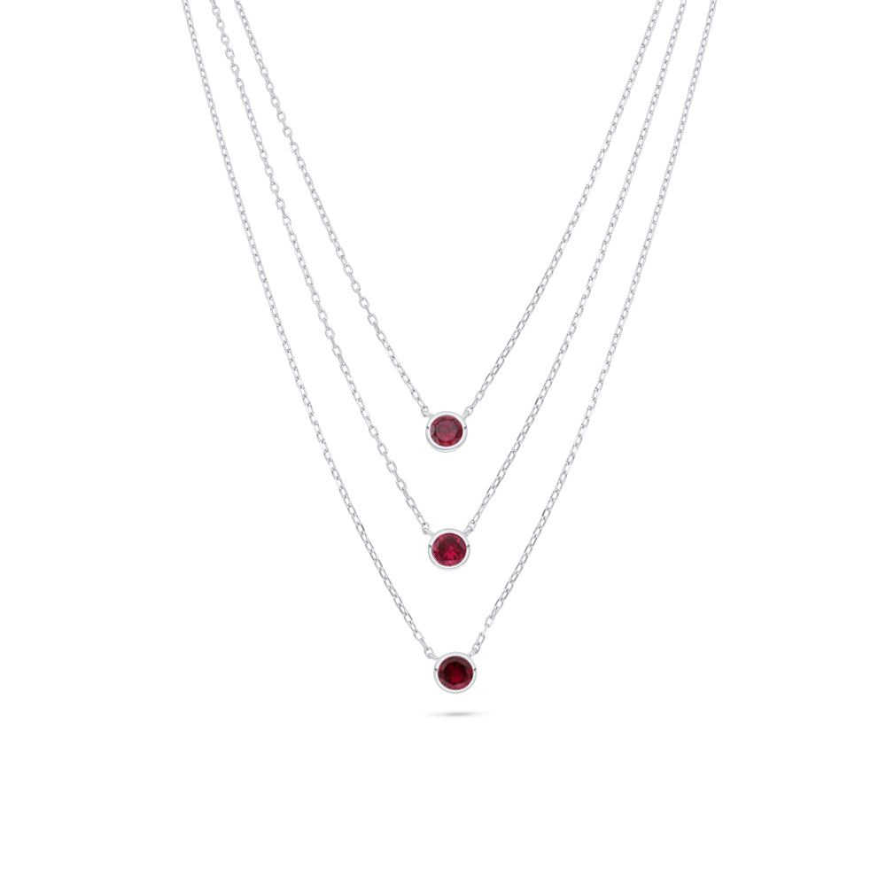 Sterling Silver 925 Necklace Rhodium Plated Embedded With Ruby Corundum 