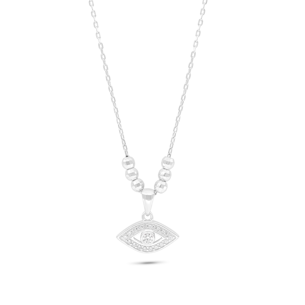 Sterling Silver 925 Necklace Rhodium Plated Embedded With White Zircon