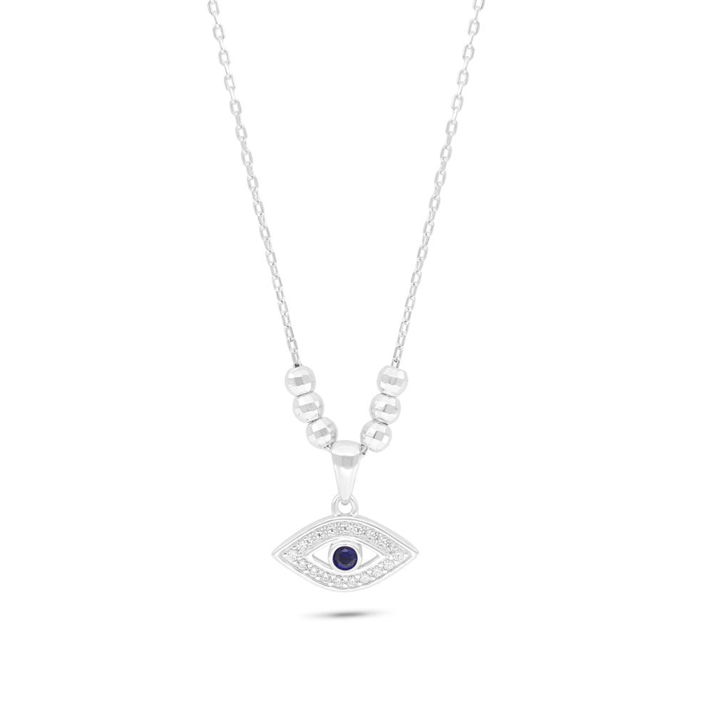 Sterling Silver 925 Necklace Rhodium Plated Embedded With Sapphire Corundum And White Zircon