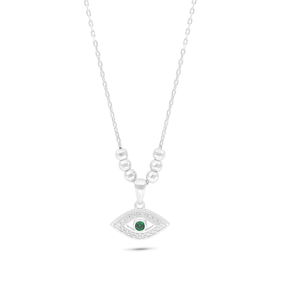 Sterling Silver 925 Necklace Rhodium Plated Embedded With Emerald Zircon And White Zircon