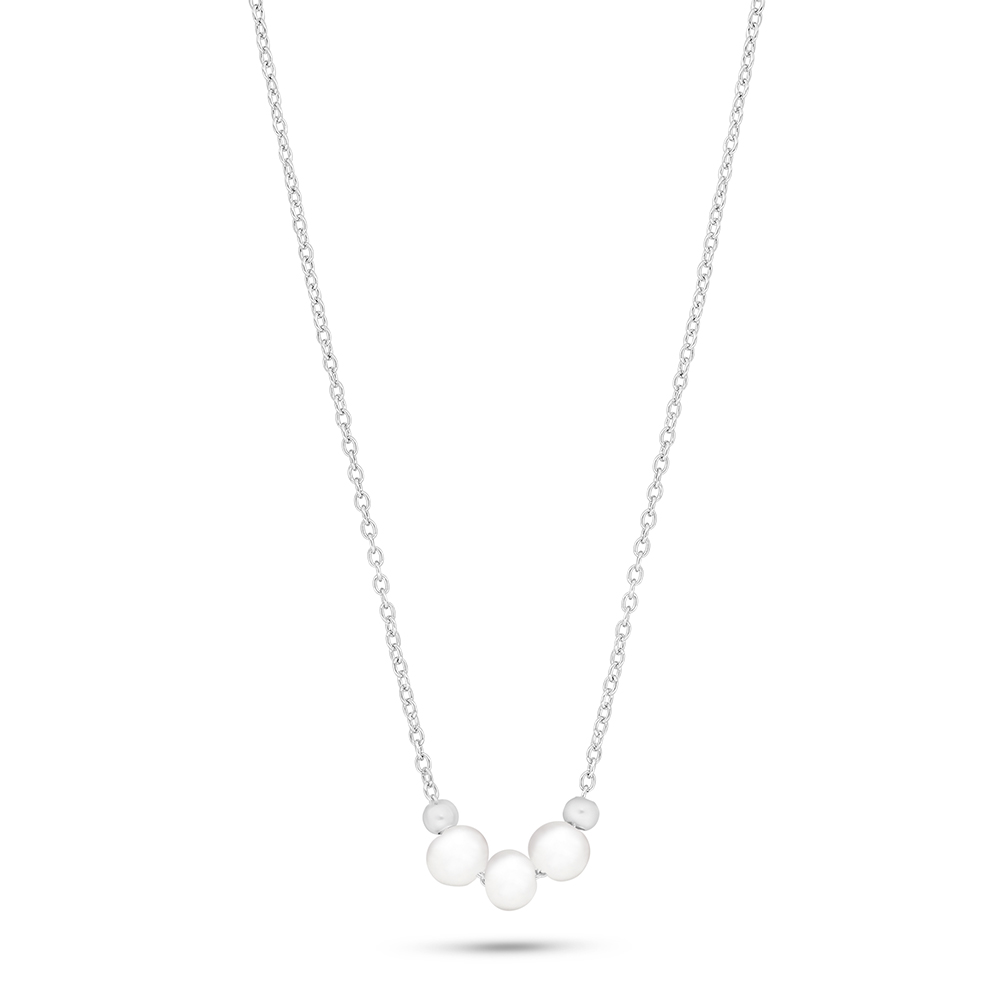 Sterling Silver 925 Necklace Rhodium Plated Embedded With Natural White Pearl 