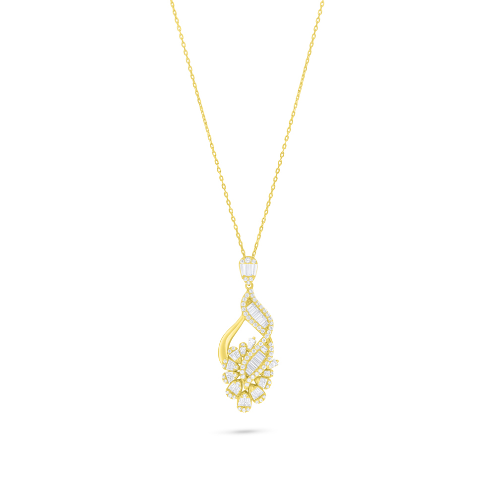 Sterling Silver 925 Necklace Golden Plated Embedded With White Zircon