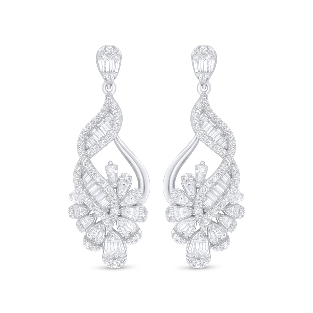 Sterling Silver 925 Earring Rhodium Plated Embedded With White Zircon