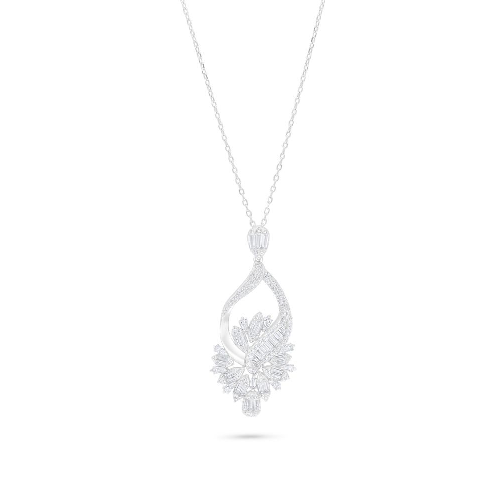 Sterling Silver 925 Necklace Rhodium Plated Embedded With White Zircon