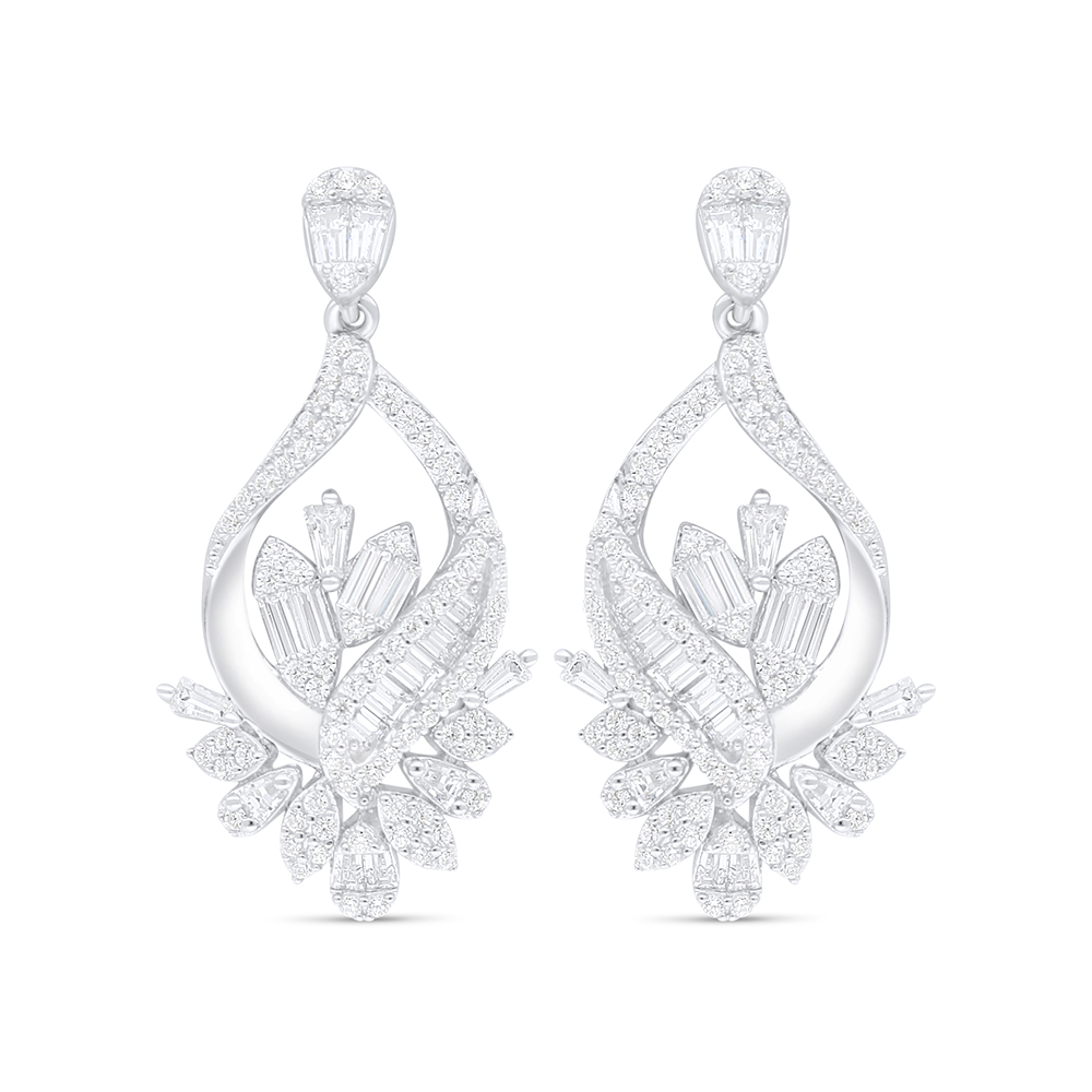 Sterling Silver 925 Earring Rhodium Plated Embedded With White Zircon