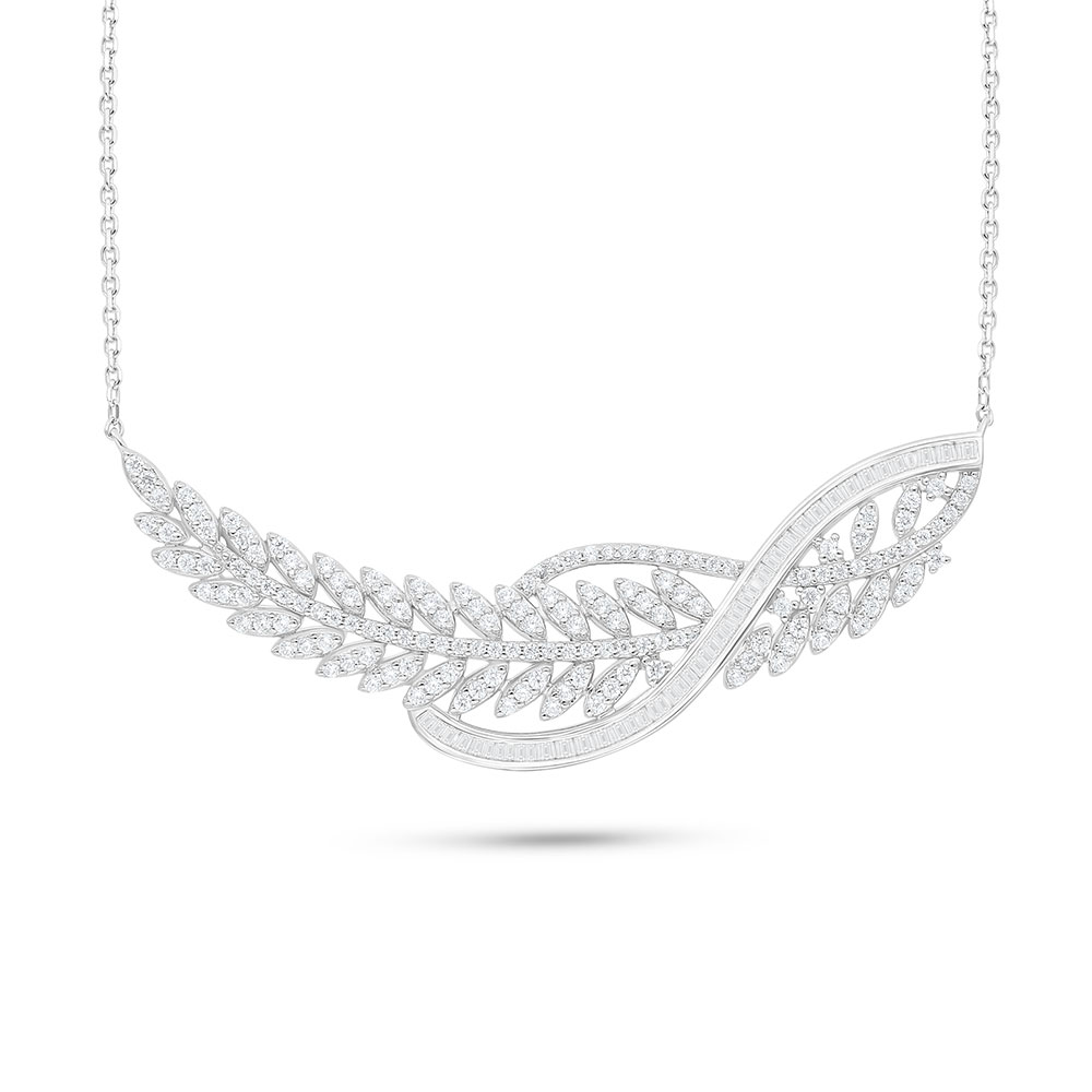 Sterling Silver 925 Necklace Rhodium Plated Embedded With White Zircon