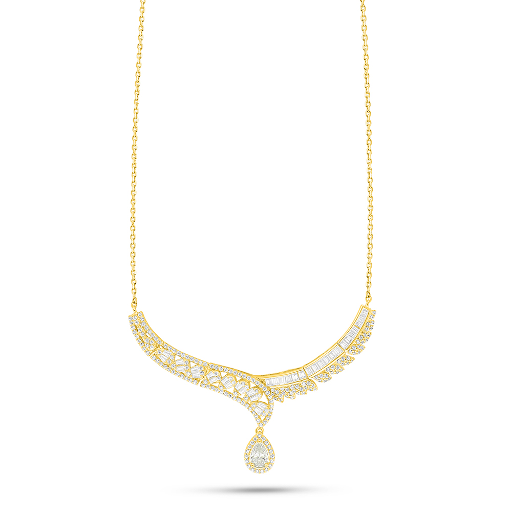 Sterling Silver 925 Necklace Golden Plated Embedded With Yellow Diamond And White Zircon