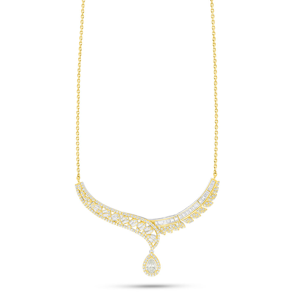 Sterling Silver 925 Necklace Rhodium And Golden Plated Embedded With White Zircon