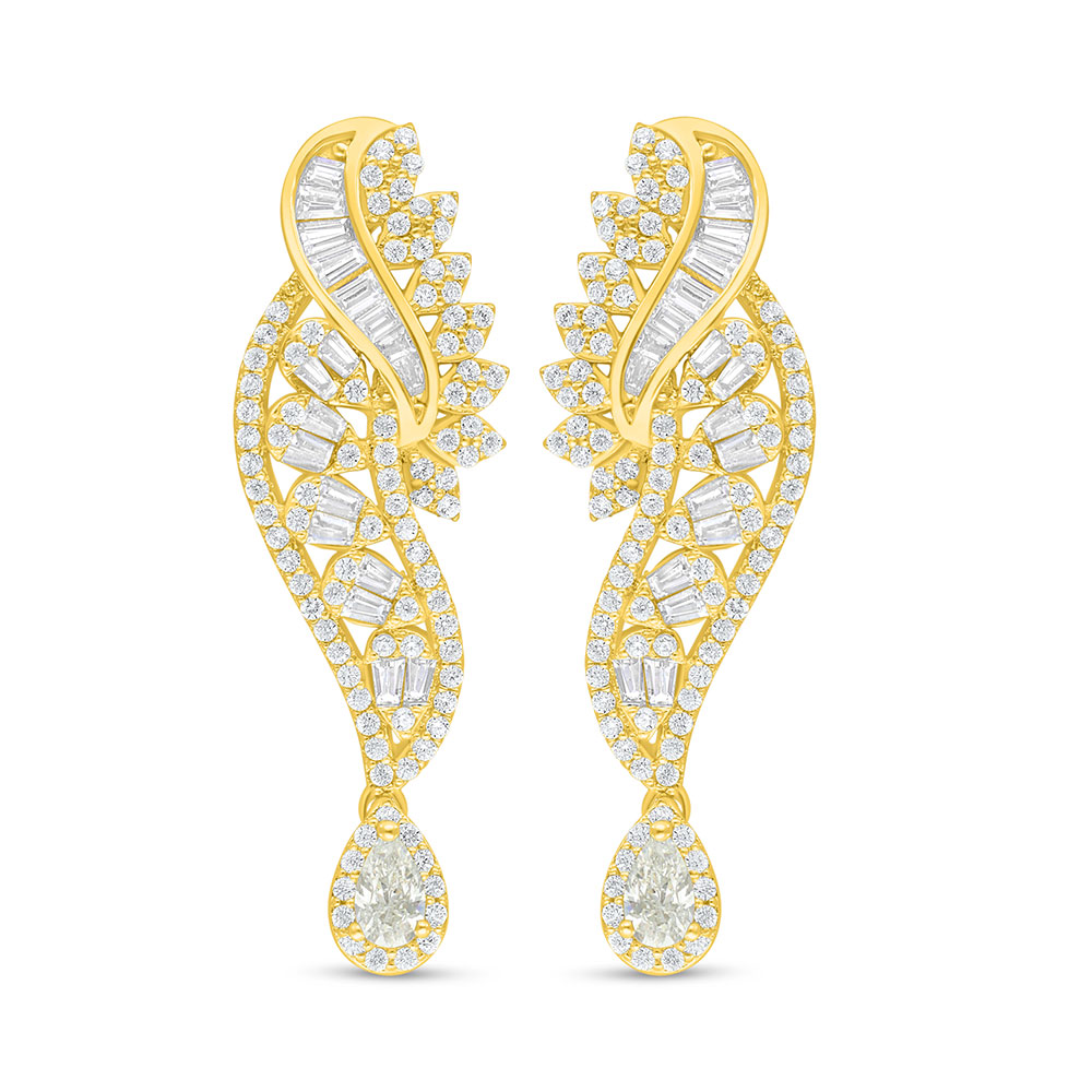 Sterling Silver 925 Earring Golden Plated Embedded With Yellow Diamond And White Zircon