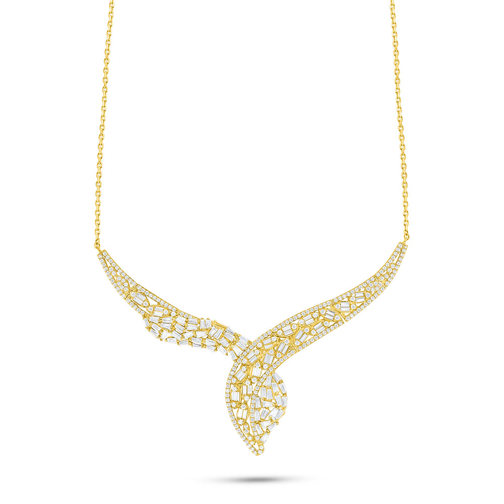 Sterling Silver 925 Necklace Golden Plated Embedded With White Zircon