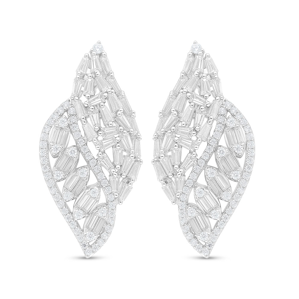 Sterling Silver 925 Earring Rhodium Plated Embedded With White Zircon