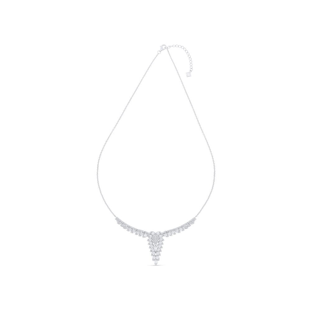 Sterling Silver 925 Necklace Rhodium Plated Embedded With White Zircon