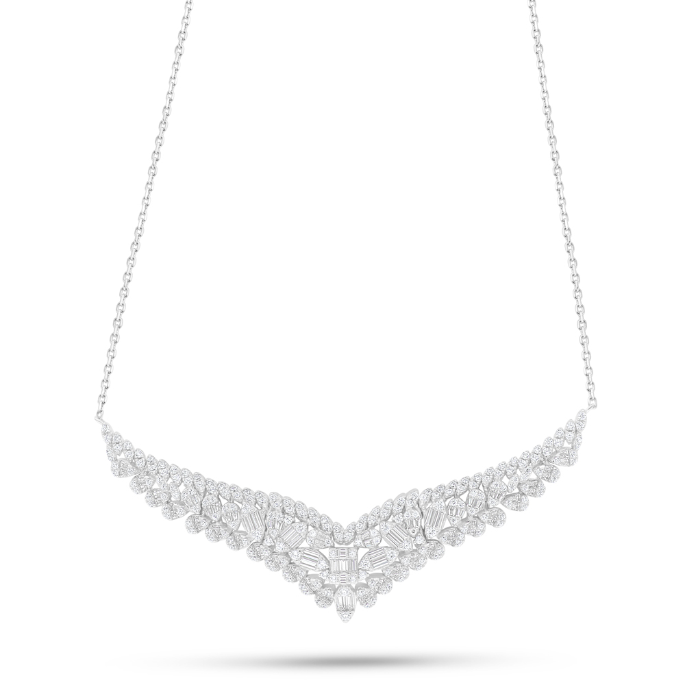 Sterling Silver 925 Necklace Rhodium Plated Embedded With White Zircon