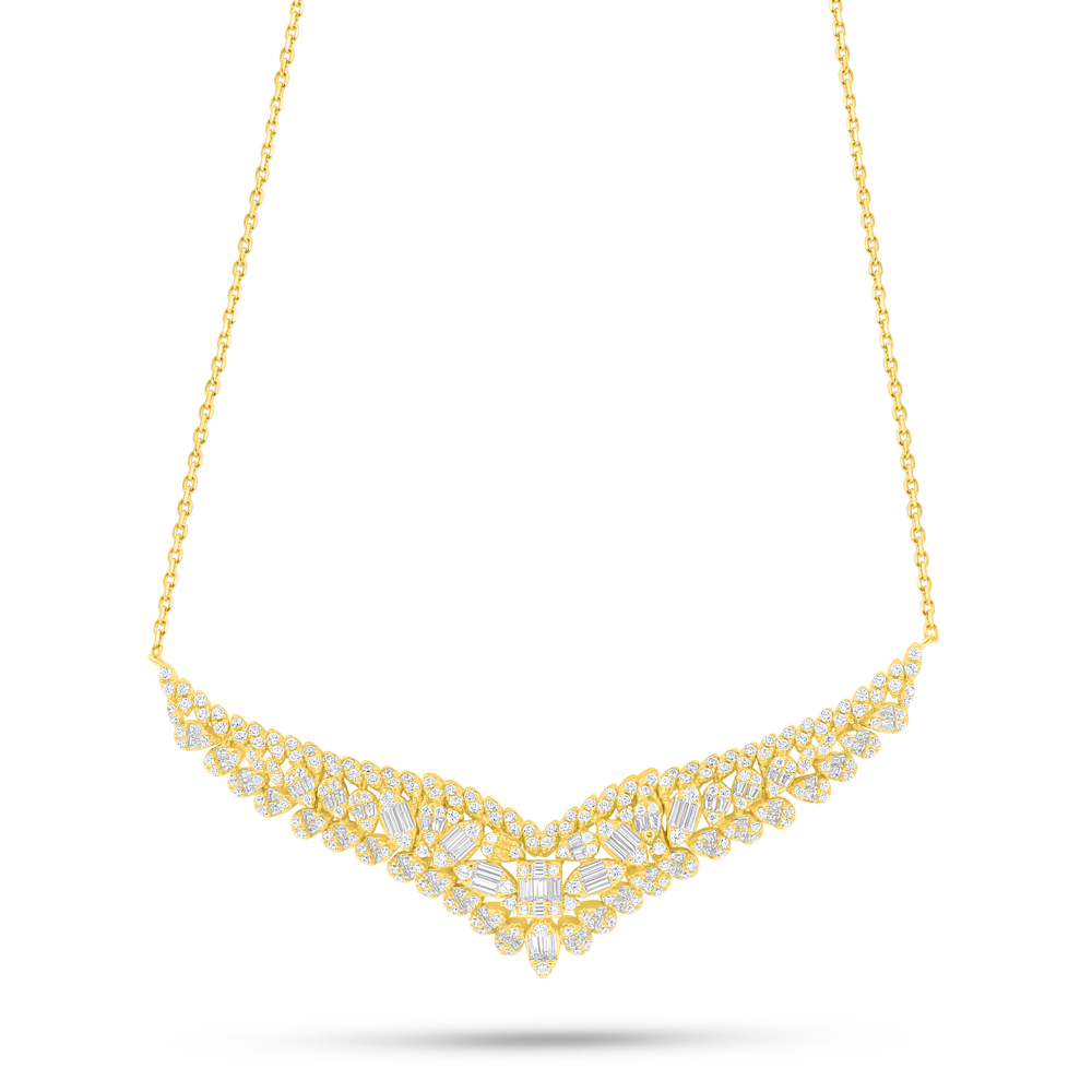 Sterling Silver 925 Necklace Golden Plated Embedded With White Zircon