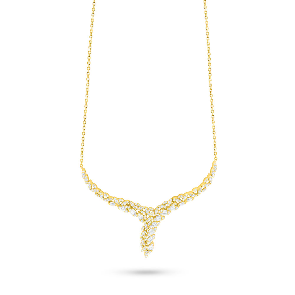 Sterling Silver 925 Necklace Golden Plated Embedded With White Zircon