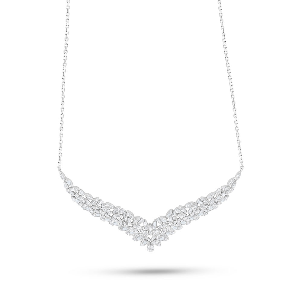 Sterling Silver 925 Necklace Rhodium Plated Embedded With White Zircon