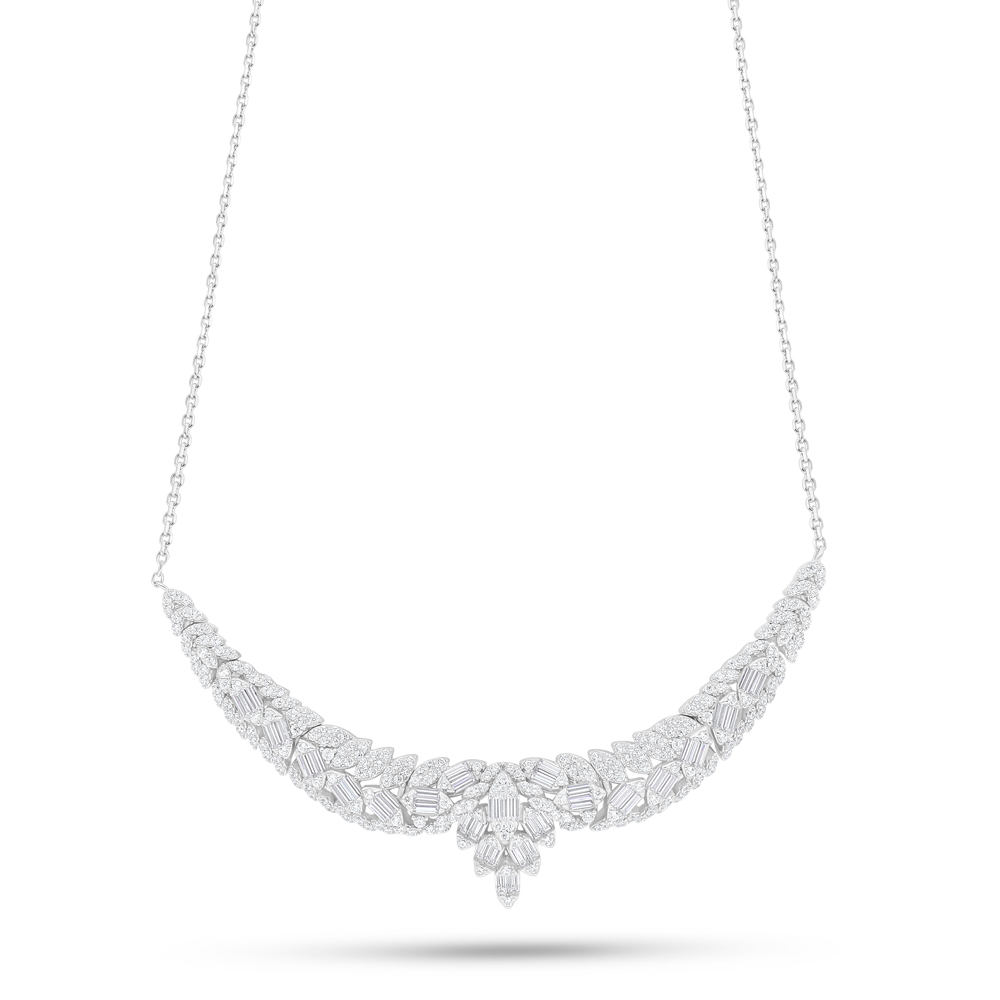 Sterling Silver 925 Necklace Rhodium Plated Embedded With White Zircon