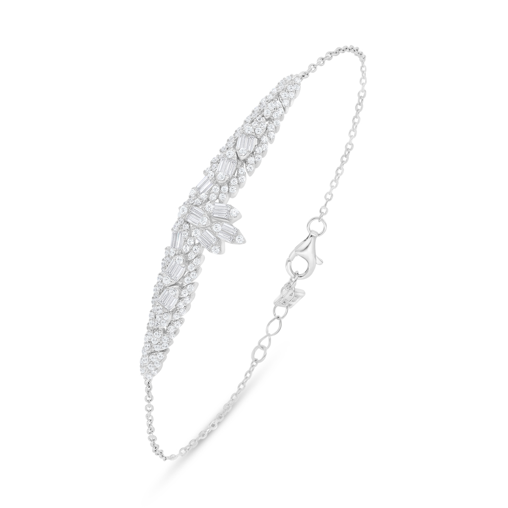 Sterling Silver 925 Bracelet Rhodium Plated Embedded With White Zircon