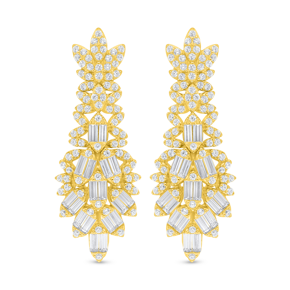 Sterling Silver 925 Earring Golden Plated Embedded With White Zircon