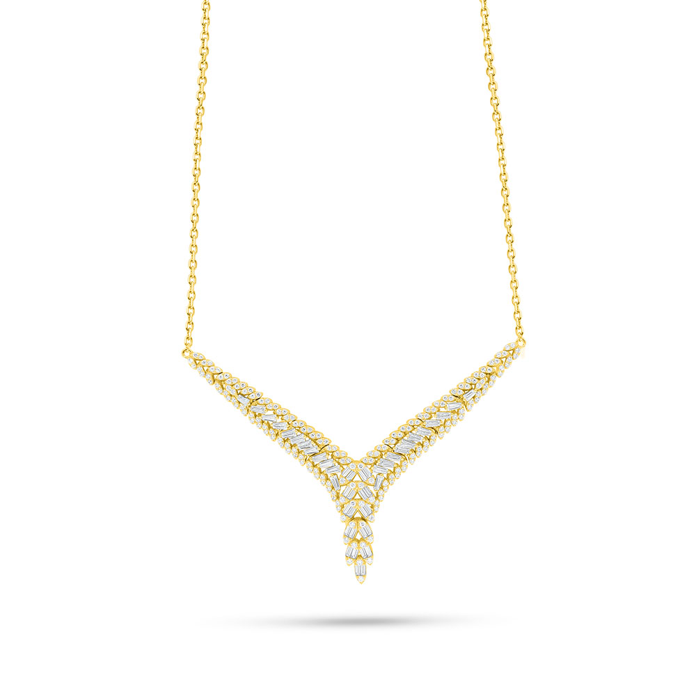 Sterling Silver 925 Necklace Golden Plated Embedded With White Zircon