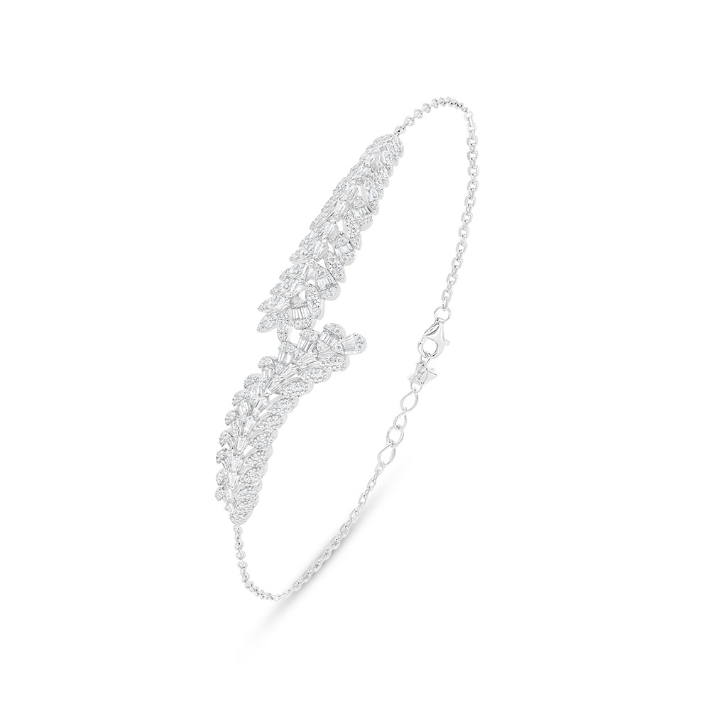 Sterling Silver 925 Bracelet Rhodium Plated Embedded With White Zircon