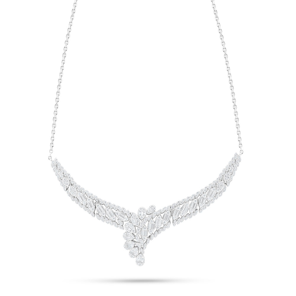 Sterling Silver 925 Necklace Rhodium Plated Embedded With White Zircon