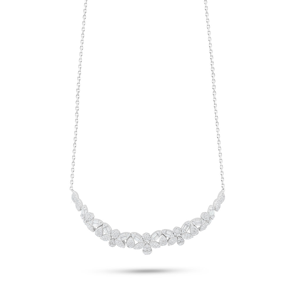 Sterling Silver 925 Necklace Rhodium Plated Embedded With White Zircon