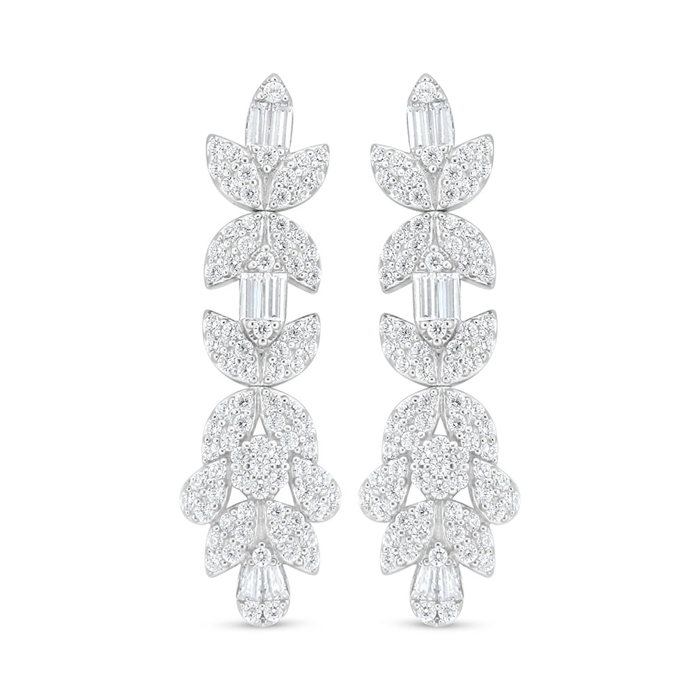 Sterling Silver 925 Earring Rhodium Plated Embedded With White Zircon